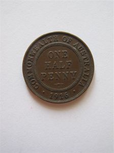Монета Австралия 1/2 пенни 1916