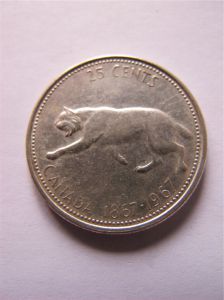 Канада 25 центов 1967 серебро