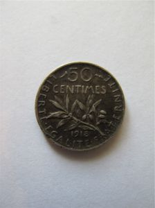 Франция 50 сантимов 1918 Серебро