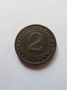 Германия 2 рентенпфеннига 1923 D