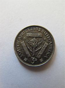 Южная Африка 3 пенса 1933 серебро