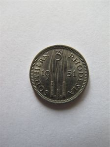 Монета Южная Родезия 3 пенса 1951
