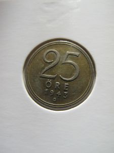 Швеция 25 эре 1943 Серебро