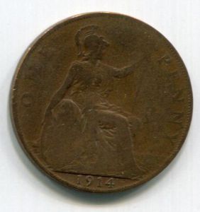 Монета Великобритания 1 пенни 1914 ГЕОРГ V