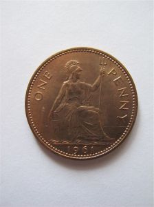 Монета Великобритания 1 пенни 1961 ЕЛИЗАВЕТА II 