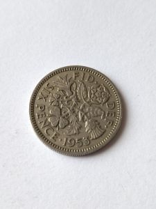 Монета Великобритания 6 пенсов 1953 ЕЛИЗАВЕТА II