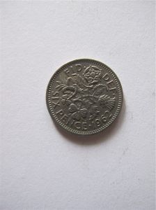 Монета Великобритания 6 пенсов 1962 ЕЛИЗАВЕТА II