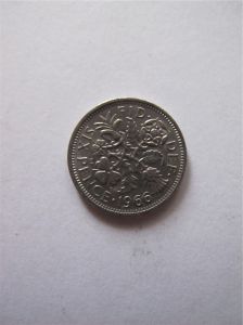 Монета Великобритания 6 пенсов 1966 ЕЛИЗАВЕТА II